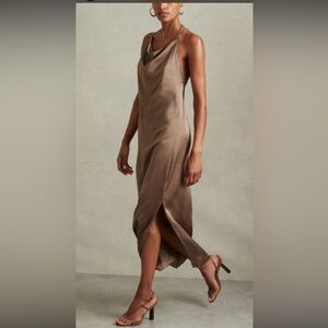 Reiss Lilah Slip Cowl Neck Midi Dress Mink Size 0
